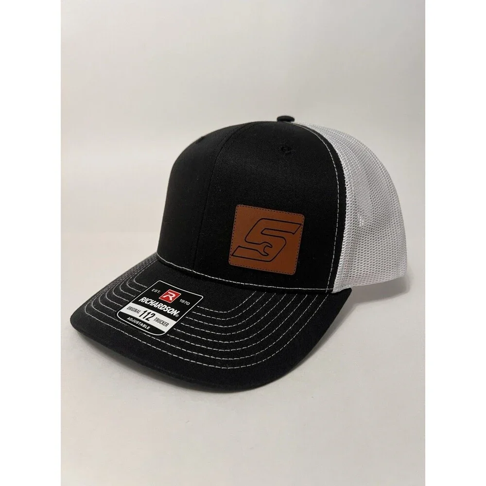 Snap-On Richardson 112 Mesh Back Trucker Hat Brown Leather Patch Black/White NWT